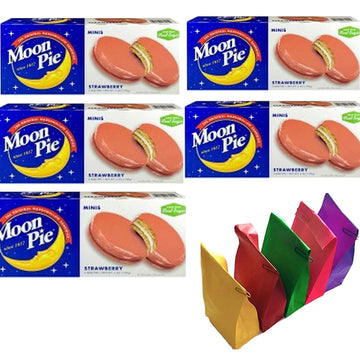 MoonPie Marshmallow Sandwich Minis Strawberry, Mini's ·6 Ounce (Pack of 6)) 5 Boxes 30 Pies Total Bonus 5 x Colored Lunch Bags