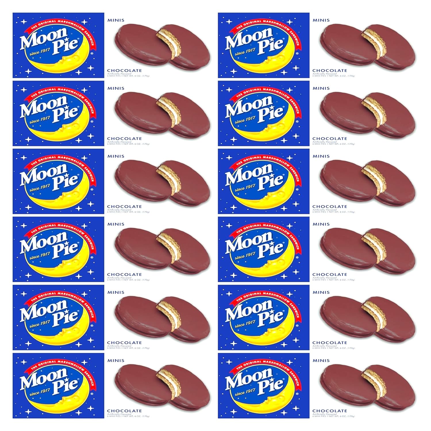 Mini Moon Pies – 72 Count (12 Boxes, 6 Each) – Individually Wrapped – Bulk Snacks for Office, Staff, Clients, Meetings, Training, Events – Wholesale Snack Pie's  CHOCOLATE