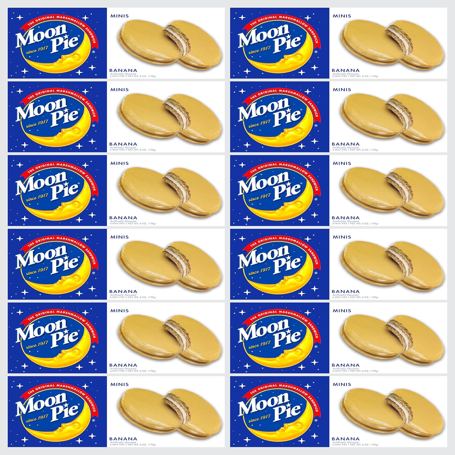 Mini Moon Pies – 72 Count (12 Boxes, 6 Each) –  Individually Wrapped – Bulk Snacks for Office, Staff, Clients, Meetings, Training, Events – Wholesale Snack Pie's BANANA