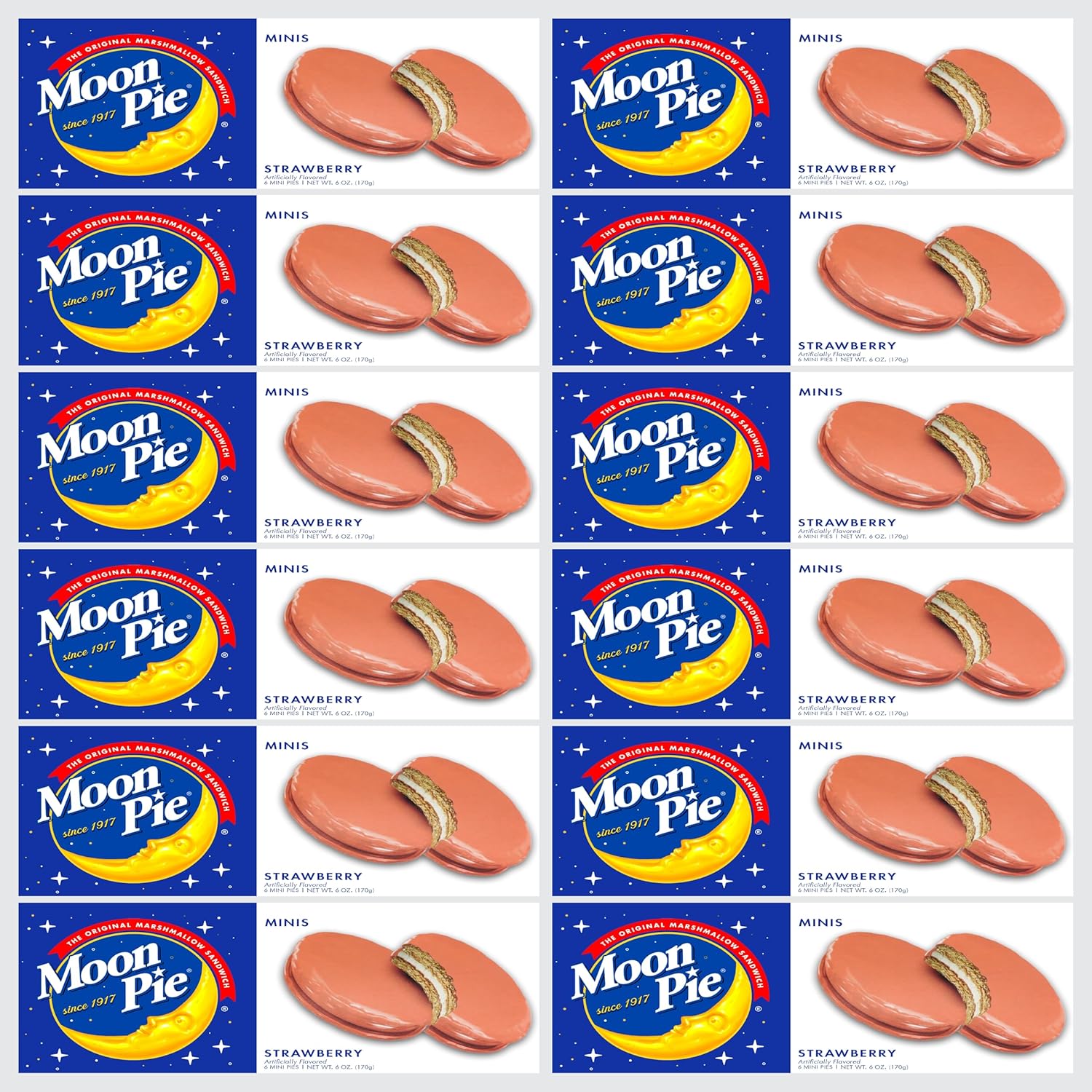 Mini Moon Pies – 72 Count (12 Boxes, 6 Each) – Individually Wrapped – Bulk Snacks for Office, Staff, Clients, Meetings, Training, Events – Wholesale Snack Pie's  STRAWBERRY)