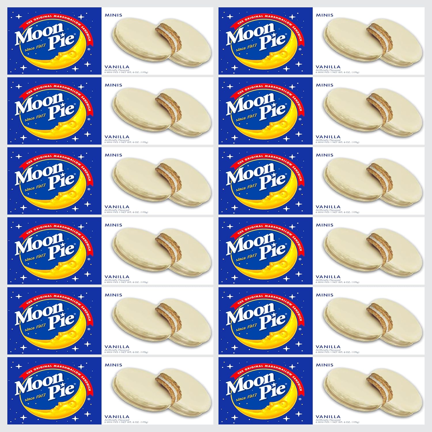 Mini Moon Pies – 72 Count (12 Boxes, 6 Each) – Individually Wrapped – Bulk Snacks for Office, Staff, Clients, Meetings, Training, Events – Wholesale Snack Pie's VANILLA
