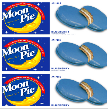 Moon Pie Mini  Marshmallow Sandwich Cookies, 3 Boxes of 6 Individually Wrapped Treats, 6 Oz Each, Classic Graham Cracker and Marshmallow Filling BLUEBERRY